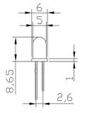 Светодиод ярко-красный 5мм, 3.4В, 4 мА-15 мА (прозрачный корпус)