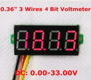 Бескорпусной электронный встраиваемый вольтметр 0В-33В (красный, 4 разряда) 0.36