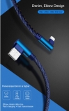 Кабель USB Lightning 8pin 1м угловой, ток 2А, повышенная прочность, отделка джинсовая ткань